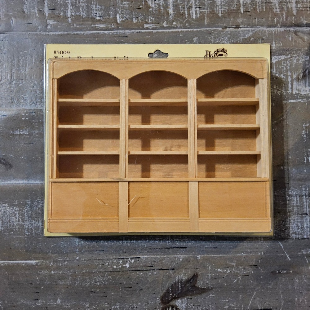 VTG Houseworks Triple Bookcase Unit Dollhouse Miniature 1/12 Tan Wood #5009